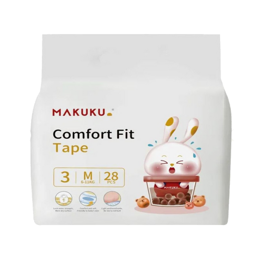 Makuku Comfort Fit Tape Size 3 Medium 28's ماكوكو كمفورت فيت حفايض للاطفال مقاس (3) 28حفاض