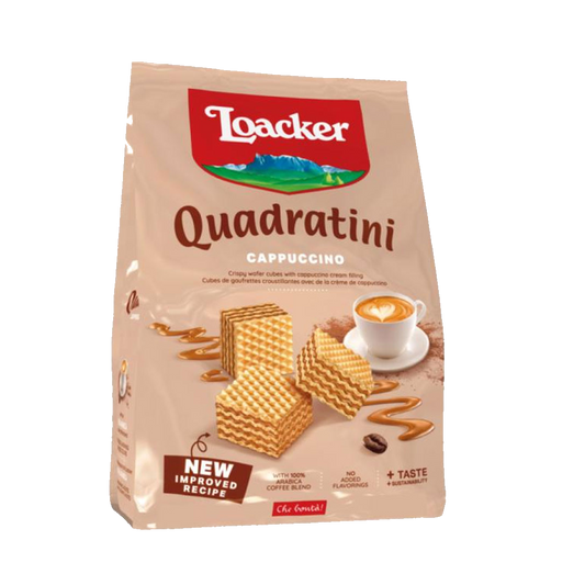 Loacker Quadratini Cappuccino Wafer 110g لواكركوادرتيني كابتشينو 110غم