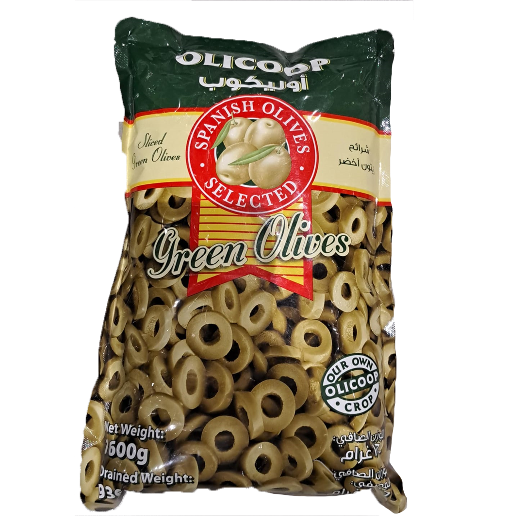 Olicoop Green Olive 1600g اوليكوب شرائح زيتون اخضر 1600 جرام