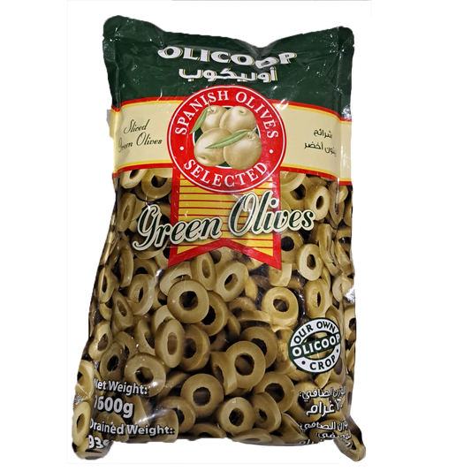 Olicoop Green Olive 1600g اوليكوب شرائح زيتون اخضر 1600 جرام