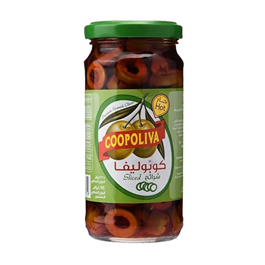 Coopoliva Sliced Green Olives Hot Pepper 114gm كوبوليفا زيتون اخضر شرائح حار 114غ