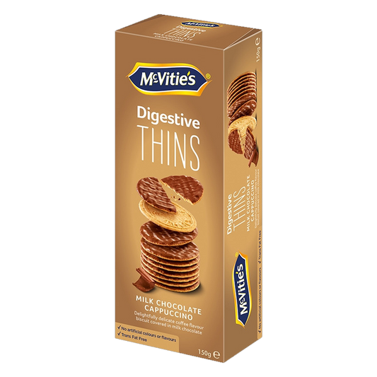 Mcvities Digestive Thins Milk Chocolate Cappuccino 150g مكفتيز داجستف تنز حليب شوكلاتة 150جرام