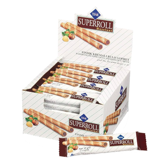 سوبر رول ويفر محشوة بكريمة البندق 15غم | Time Super Roll Wafer Gofret Hazelnut 15g