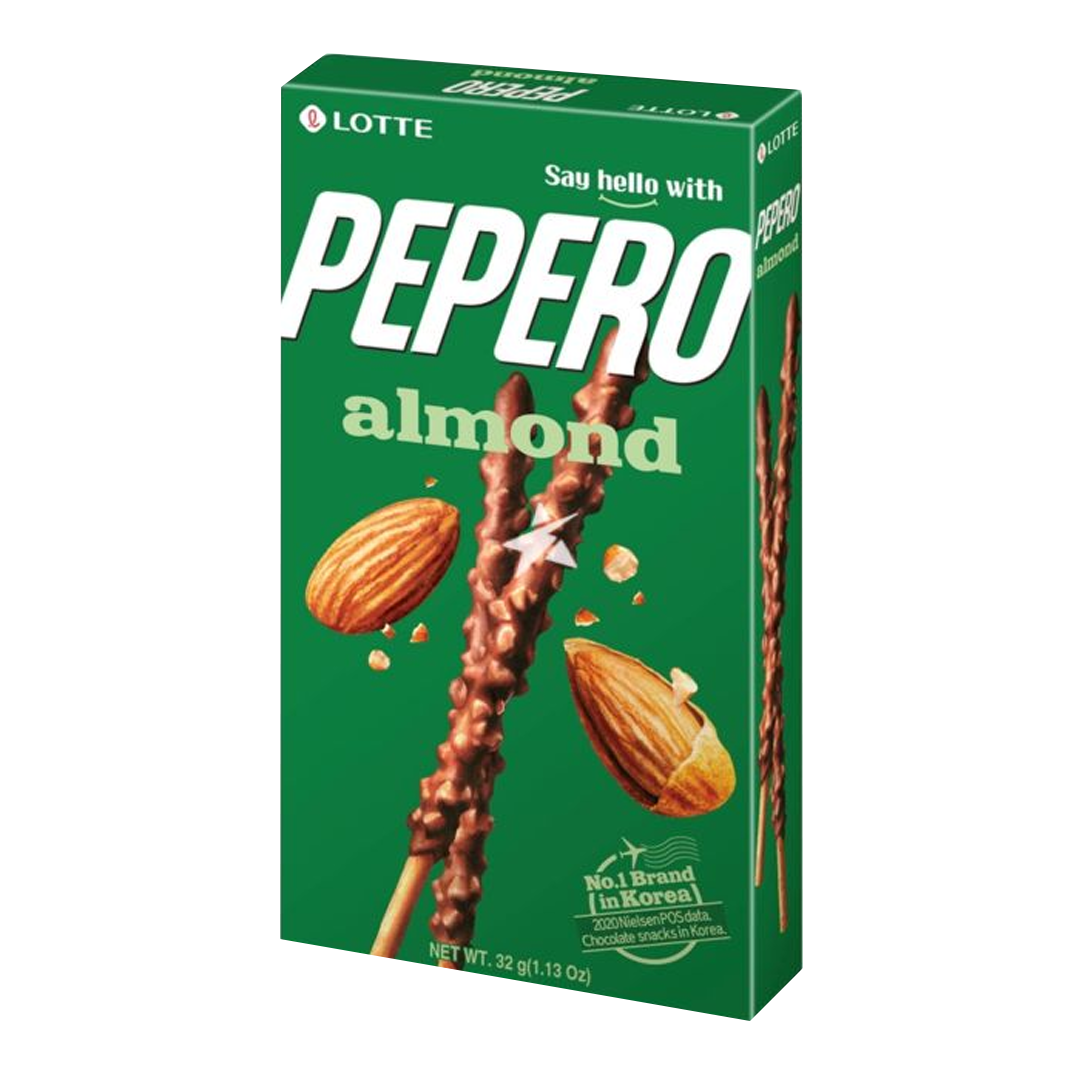Lotte Pepero Almond & Chocolate 32g بيبيرو عيدان بسكويت شوكولاته لوز وفانيلا 32غم