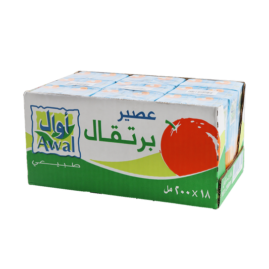 Awal Juice Valecia Orange 200mlx18 xاوال عصير برتقال فالنسيا 200مل