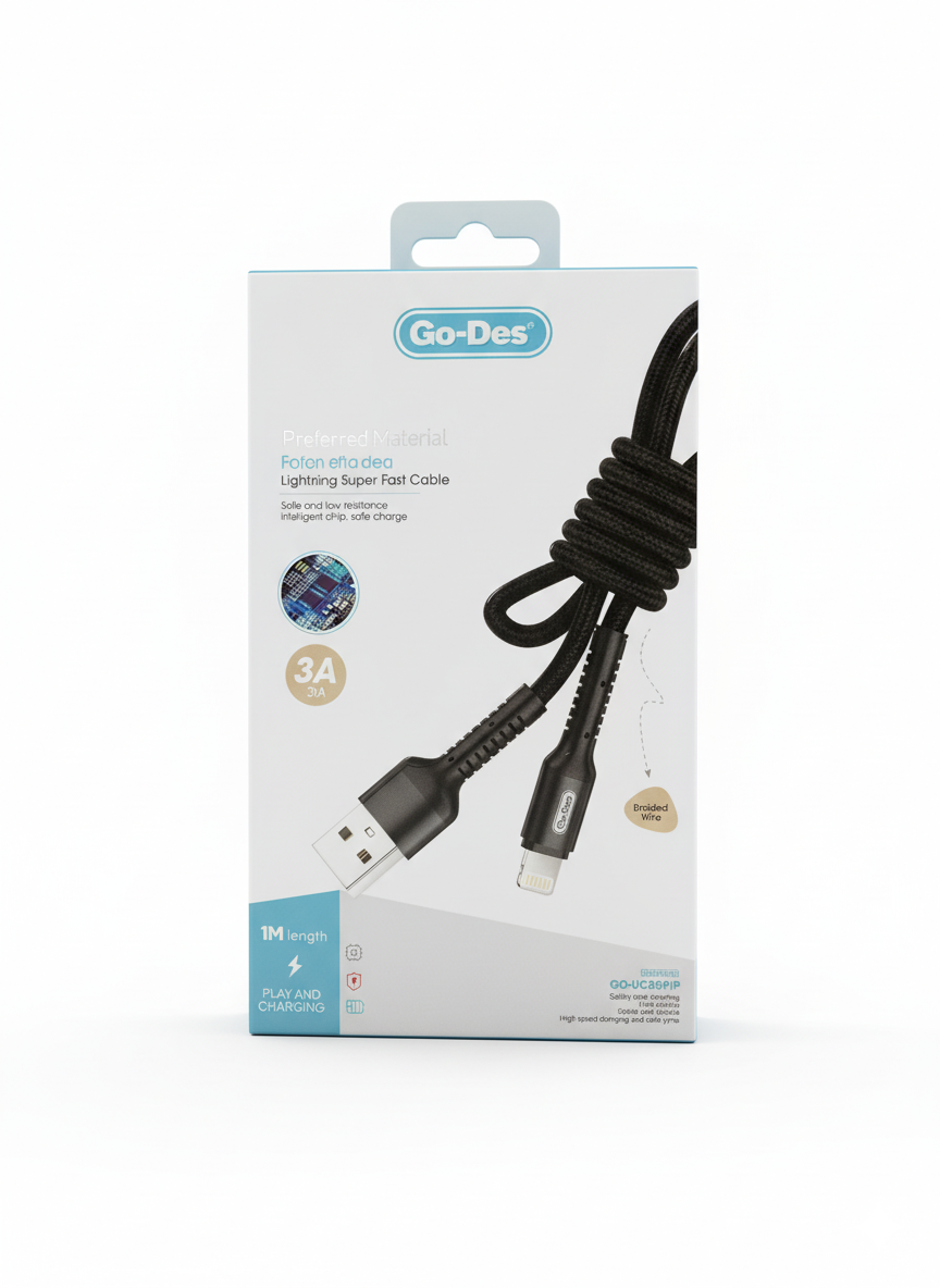 Go-Des Nylon Iphone Cable 1m جوديس وصلة ايفون 1 متر قو دس
